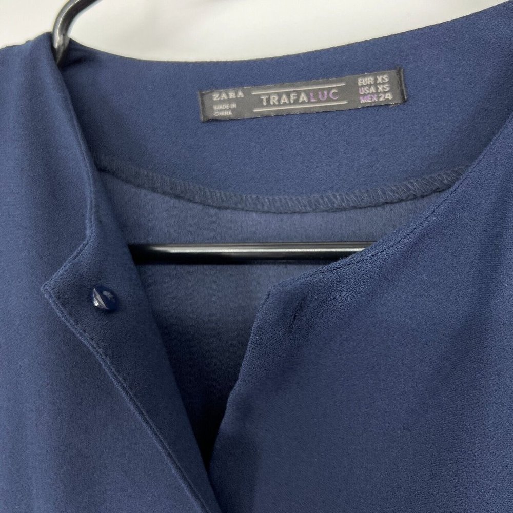 Zara Romper Blue Long Sleeve Button Down Front Pockets - Picture 4 of 12